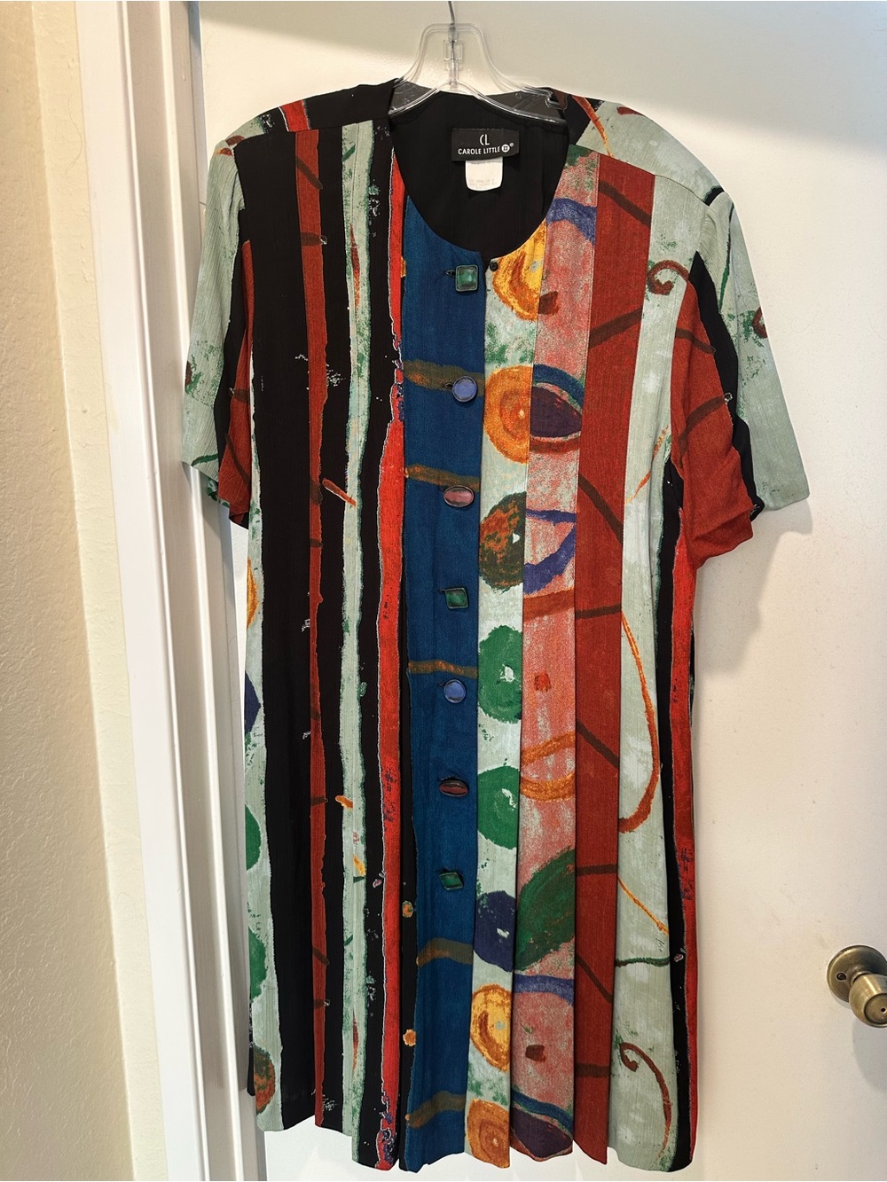 Vintage Carole Little Multicolor Striped Short-Sleeve Shirt Dress Size 16